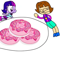 Size: 1280x1280 | Tagged: safe, artist:strawb3rry-spr1nkl3s, alicorn, pony, equestria girls, g4, cyberchase, donut, food, image, inez (cyberchase), my little pony, png, snacks