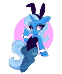 Size: 1710x2048 | Tagged: safe, artist:cinnamontee, derpibooru import, trixie, pony, unicorn, g4, bunny ears, bunny suit, clothes, female, fishnet clothing, fishnet pantyhose, horn, image, jpeg, legwear, leotard, mare, pantyhose, solo, tights