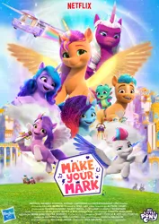 Size: 3508x4961 | Tagged: safe, artist:faolancortez, derpibooru import, hitch trailblazer, izzy moonbow, kenneth, misty brightdawn, opaline arcana, pipp petals, sparky sparkeroni, sunny starscout, zipp storm, alicorn, armadillo, dragon, earth pony, pegasus, rabbit, unicorn, g5, my little pony: make your mark, animal, hasbro, hasbro logo, hope lantern, horn, image, lantern, logo, marestream, mc snips, my little pony logo, netflix, netflix logo, photoshop, png, poster, render, steve, zephyr heights