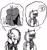 Size: 3940x4196 | Tagged: safe, artist:witchdoctordb, derpibooru import, limestone pie, rainbow dash, earth pony, pegasus, pony, g4, alternate universe, black and white, buff, clothes, droste effect, duo, female, grayscale, halftone, image, lesbian, limedash, monochrome, muscles, png, recursion, shipping, simple background, thinking, thought bubble, white background