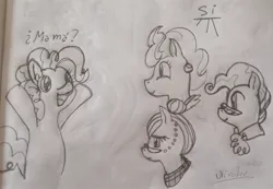 Size: 2656x1836 | Tagged: safe, artist:nicolai, derpibooru import, cloudy quartz, cup cake, mayor mare, pinkie pie, earth pony, g4, chad, chiffon swirl, image, jpeg, meme, nordic gamer, spanish text, traditional art, yes