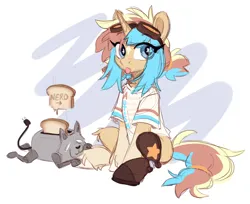 Size: 3796x3104 | Tagged: safe, artist:cheekipone, derpibooru import, oc, oc:star screw, robot, unicorn, :p, bread, food, horn, image, png, solo, toaster, tongue out, unicorn oc