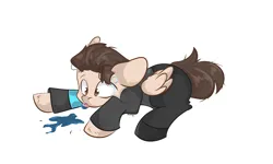 Size: 13780x8268 | Tagged: safe, artist:starkey, derpibooru import, ponified, android, pegasus, pony, robot, blood, blue blood, clothes, connor, detroit: become human, dressed, floppy ears, image, jacket, language, lying down, png, puddle
