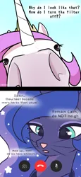 Size: 1440x3120 | Tagged: safe, artist:nnaly, artist:theuser, derpibooru import, princess celestia, princess luna, alicorn, horse, pony, g4, behaving like a cat, daily celestia, duo, duo female, female, image, mare, pink-mane celestia, png, royal sisters, siblings, sisters, video call