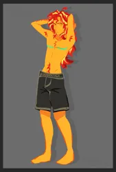 Size: 1293x1913 | Tagged: safe, artist:shimmerclaws_, derpibooru import, sunset shimmer, human, equestria girls, g4, body hair, clothes, full body, image, male, nudity, partial nudity, png, rule 63, scar, solo, surgery scar, top scars, topless, trans male, trans sunset shimmer, transgender