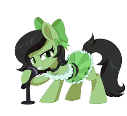 Size: 2186x2000 | Tagged: safe, artist:spoonie, ponerpics import, oc, oc:anonfilly, earth pony, pony, clothes, dress, female, filly, foal, idol, image, microphone, outfit, photo, png, solo
