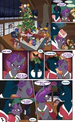 Size: 2797x4500 | Tagged: safe, artist:hotcocopon, derpibooru import, oc, oc:arucordu, oc:bananasplitedy, oc:chailatte, oc:crushingvictory, oc:decora, oc:dusk drennen, oc:eclipse, oc:falling dusk, oc:letter sent, oc:lucky latte, oc:mango dream, oc:maya, oc:mayen, oc:naveen numbers, oc:number nine, oc:peachy, oc:rinne swirl, oc:rosalia, oc:scarlet sound, oc:shadow bite, oc:slashing prices, oc:velvet swirl, unofficial characters only, earth pony, gryphon, pegasus, pony, unicorn, blushing, chocolate, clothes, dress, drink, fire, flirting, food, hearth's warming, horn, hot chocolate, image, kissing, kissing meme, living room, magic, mansion, mistletoe, party, png, prank, present, robe, sleeping, snow, sweater, telekinesis, the grinch, uno, unshorn fetlocks