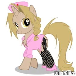 Size: 1000x1000 | Tagged: safe, artist:lunarglaze, derpibooru import, pony, unicorn, chest fluff, clothes, crossdressing, edward elric, fishnet clothing, fishnets, fullmetal alchemist, hat, high heels, horn, image, legwear, nurse hat, nurse outfit, png, shoes, simple background, solo, stockings, thigh highs, white background