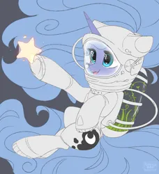 Size: 4100x4500 | Tagged: safe, artist:reterica, derpibooru import, manebooru import, princess luna, alicorn, pony, g4, clothes, cute, female, filly, helmet, image, lunabetes, open mouth, png, ponies in space, s1 luna, solo, space, spacesuit, stars, woona, younger