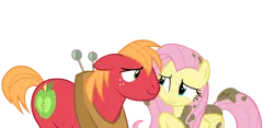 Size: 4792x2250 | Tagged: safe, anonymous artist, derpibooru import, big mcintosh, fluttershy, earth pony, pegasus, pony, g4, the break up breakdown, duo, duo male and female, female, floppy ears, fluttermac, hearts and hooves day, high res, image, lidded eyes, looking at each other, looking at someone, male, mare, mud, muddy, my little pony, nuzzling, png, shipping, simple background, smiling, smiling at each other, stallion, straight, transparent background, vector