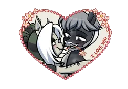 Size: 2360x1640 | Tagged: safe, artist:sugarpersonlove, derpibooru import, oc, oc:medusa, bat pony, commission, couples, heart, holiday, image, png, smiling, valentine's day, ych result