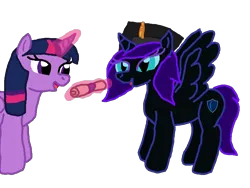Size: 960x720 | Tagged: safe, artist:lunashy21, artist:taionafan369, color edit, derpibooru import, edit, editor:taionafan369, twilight sparkle, twilight sparkle (alicorn), oc, oc:nyx, pony oc, alicorn, pony, g4, alicorn oc, colored, colored sketch, diploma, duo, duo female, duo focus, female, female oc, folded wings, glow, glowing horn, graduation, graduation cap, happy birthday tara strong, hat, horn, image, looking at each other, looking at someone, magic, mare oc, open mouth, png, scroll, simple background, sketch, spread wings, telekinesis, traditional to digital, transparent background, wings