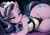 Size: 2400x1680 | Tagged: suggestive, ai generated, prompter:kuporosso, starlight glimmer, pony, semi-anthro, unicorn, g4, belly button, blushing, clothes, eyeshadow, female, horn, image, indoors, jpeg, latex leotard, latex maid, lying down, maid, maid headdress, makeup, night, side, skintight clothes, smiling, solo, solo female, wide hips, wrong eye color