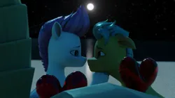 Size: 3840x2160 | Tagged: safe, artist:raindashesp, derpibooru import, hitch trailblazer, zipp storm, g5, female, hearts and hooves day, holiday, hoof under chin, image, looking at each other, looking at someone, male, png, ship:stormblazer, shipping, straight, valentine's day