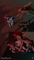 Size: 2160x3840 | Tagged: semi-grimdark, artist:nava_chendler, derpibooru import, oc, oc:navachendler, oc:rob(navachendler), unofficial characters only, pegasus, pony, comic:proto awol, abandoned building, chase, city, domination, feathered wings, female, female oc, foal, gradient mane, horror, image, lore:astraconia (nava chendler), lore:neon-city (nava chendler), magenta eyes, male, male oc, night, outdoors, pegasus oc, pegasus wings, png, red eyes, running, running away, scared, two toned mane, wings, young