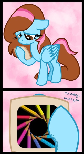 Size: 1142x2087 | Tagged: safe, artist:edgelordhedgelord, derpibooru import, oc, oc:tenderheart, unofficial characters only, pegasus, pony, g4, drawcast, female, image, jpeg, mare, meme, sad, show accurate, solo, standing