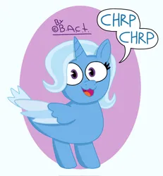 Size: 1889x2048 | Tagged: safe, artist:garybaldor, derpibooru import, trixie, bird, g4, birdified, chirping, female, horned bird, image, jpeg, solo, spanish description, species swap, speech bubble, trixie bird, wings