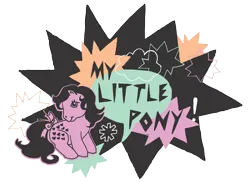 Size: 2048x1489 | Tagged: safe, derpibooru import, official, snuzzle, earth pony, pony, g1, abstract background, bow, female, image, mare, outline, partially transparent background, pink outline, png, retro, solo, speech bubble, tail, tail bow, text, tree, zazzle
