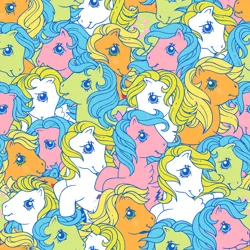 Size: 2048x2048 | Tagged: safe, derpibooru import, official, applejack (g1), firefly, surprise, tootsie, earth pony, pegasus, pony, g1, female, freckles, group, image, mare, pattern, patterned background, png, rearing, retro, spread wings, wings, zazzle