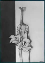 Size: 4000x5576 | Tagged: safe, artist:darkdoomer, ponerpics import, rainbow dash, pegasus, bondage, hanging, image, jpeg, monochrome, pencil drawing, plushie, rope, solo, stranded, traditional art