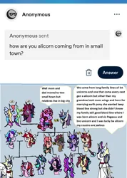 Size: 1206x1696 | Tagged: safe, artist:ask-luciavampire, derpibooru import, oc, oc:maria aurora, alicorn, earth pony, pegasus, pony, unicorn, ask, family tree, famliy tee, horn, image, png, tumblr, tumblr:ask-maria-the-alicorn