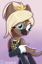 Size: 1365x2048 | Tagged: safe, artist:amix flare, derpibooru import, oc, oc:vivienne discret, gryphon, equestria at war mod, eared griffon, image, jpeg, pointing, queen, solo