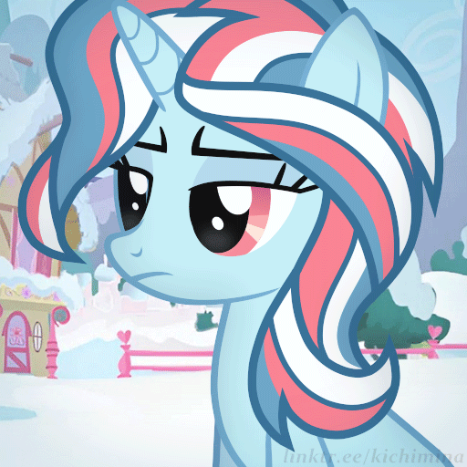 Size: 512x512 | Tagged: safe, artist:kichimina, derpibooru import, oc, unofficial characters only, pony, unicorn, g4, animated, blinking, bust, closed mouth, colored, commission, day, eyebrows, eyelashes, eyes closed, eyes open, facehoof, facepalm, female, gif, horn, image, lidded eyes, looking at someone, looking left, loop, mare, multicolored hair, multicolored mane, perfect loop, poker face, ponyville, raised hoof, show accurate, signature, sitting, snow, town, unicorn oc, vector, ych result
