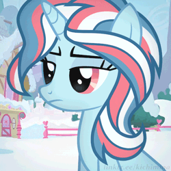 Size: 512x512 | Tagged: safe, artist:kichimina, derpibooru import, oc, unofficial characters only, pony, unicorn, g4, animated, blinking, bust, closed mouth, colored, commission, day, eyebrows, eyelashes, eyes closed, eyes open, facehoof, facepalm, female, gif, horn, image, lidded eyes, looking at someone, looking left, loop, mare, multicolored hair, multicolored mane, perfect loop, poker face, ponyville, raised hoof, show accurate, signature, sitting, snow, town, unicorn oc, vector, ych result