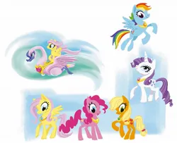 Size: 1333x1080 | Tagged: safe, artist:paul rudish, derpibooru import, official, applejack, fluttershy, pinkie pie, rainbow dash, rarity, bird, earth pony, pegasus, pony, swan, unicorn, g4, concept art, element of generosity, element of honesty, element of kindness, element of laughter, element of loyalty, element of magic, elements of harmony, female, horn, image, jpeg, lineless, mare, my little pony: the art of equestria, prototype, sketch, swan boat, traditional art