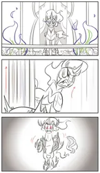 Size: 636x1100 | Tagged: safe, derpibooru import, official, king sombra, pony, shadow pony, umbrum, unicorn, g4, the crystal empire, armor, castle, concept art, crystal castle, crystal empire, dark magic, deleted scene, horn, image, jpeg, magic, monochrome, my little pony, my little pony: the art of equestria, sketch, solo, sombra empire, sombra eyes, storyboard, traditional art, what could have been