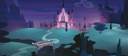 Size: 1490x663 | Tagged: safe, derpibooru import, official, g4, princess twilight sparkle (episode), background, castle, castle of the royal pony sisters, concept art, everfree forest, flashback, image, jpeg, my little pony, my little pony: the art of equestria, night, no pony, past