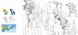 Size: 2980x1337 | Tagged: safe, artist:lauren faust, derpibooru import, official, fleetfoot, soarin', spitfire, unnamed character, unnamed pony, pegasus, pony, g4, the ticket master, armor, bridle, clothes, concept art, female, helmet, image, male, mare, monochrome, my little pony, my little pony: the art of equestria, png, sketch, stallion, tack, traditional art, uniform, wonderbolts, wonderbolts uniform
