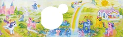 Size: 4445x1337 | Tagged: artist needed, safe, derpibooru import, official, brandy, duck soup, glory, medley, moonstone, parasol (g1), posey, sealight, seawinkle, skydancer, spike (g1), sprinkles (g1), starshine, sunbeam, sunlight (g1), twilight sparkle, twinkles, wavedancer, windy (g1), bird, butterfly, cat, dog, dragon, duck, insect, pegasus, pony, unicorn, g1, g4, bow, bush, castle, cattails, cloud, dream castle, dream valley, female, flower, food, grass, horn, image, jumping, lilypad, male, mare, my little pony: the art of equestria, on a cloud, outdoors, path, png, pond, ponyland, rain, rainbow, rainbow ponies, raincloud, reeds, river, sea pony (g1), show stable, sitting, sprinkles, stable, standing on a cloud, sun, swimming, tail, tail bow, traditional art, tree, water