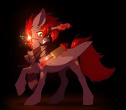 Size: 3300x2900 | Tagged: safe, artist:avroras_world, derpibooru import, oc, oc:hardy, alicorn, pony, black background, clothes, fireworks, folded wings, full body, high res, image, magic, male, png, scarf, side view, simple background, smiling, soft shading, solo, sparkler (firework), sparkles, stallion, starry eyes, telekinesis, wingding eyes, wings