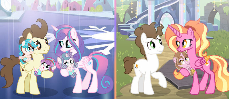 Size: 1280x557 | Tagged: safe, artist:galaxynightsparkle, derpibooru import, luster dawn, pound cake, princess flurry heart, super funk, oc, oc:garion heart, oc:swirl heart, oc:violet star, alicorn, earth pony, pegasus, pony, g4, alicornified, baby, baby pony, blade runner, female, image, jpeg, lustercorn, male, mare, offspring, older, older flurry heart, older pound cake, parent:blade runner, parent:luster dawn, parent:pound cake, parent:princess flurry heart, parent:super funk, parents:poundflurry, race swap, ship:poundflurry, shipping, stallion, straight, triplets