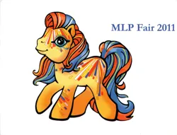 Size: 2174x1658 | Tagged: safe, derpibooru import, earth pony, pony, g3, 2011, 2011 my little pony fair, art deco, art pony, cleopatra pony, egyptian pony, eyeliner, facial marking, gradient ears, gradient legs, image, makeup, modern art, my little pony fair, png, postcard, scan, solo