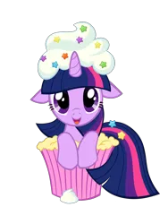 Size: 3060x4080 | Tagged: safe, artist:flutterberrypie, derpibooru import, twilight sparkle, pony, unicorn, g4, cupcake, cute, female, floppy ears, food, high res, horn, image, looking at you, mare, open mouth, open smile, png, ponies in food, simple background, smiling, smiling at you, solo, transparent background, twiabetes, unicorn twilight, vector, vector trace