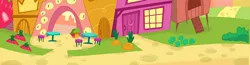 Size: 6094x1573 | Tagged: safe, derpibooru import, official, g4, my little pony: pony life, .psd available, alternate dimension, back to the present, background, day, g4.5 brand assets, image, no pony, outdoors, png, ponyville, salad bowl junction, street, table