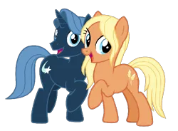 Size: 640x470 | Tagged: safe, artist:cheezedoodle96, derpibooru import, edit, vector edit, amber grain, starblazer, earth pony, pony, unicorn, g4, female, friendship student, horn, image, male, mare, open mouth, open smile, png, raised hoof, ship:stargrain, simple background, smiling, stallion, straight, transparent background, vector