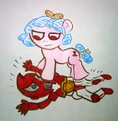 Size: 1727x1776 | Tagged: safe, artist:dex stewart, derpibooru import, cozy glow, earth pony, pony, g4, image, jpeg, power rangers, power rangers ninja steel, race swap, redbot, traditional art