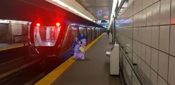 Size: 2220x1080 | Tagged: safe, derpibooru import, twilight sparkle, pony, unicorn, g4, canada, columbia (skytrain), expo line, gameloft, horn, image, irl, jpeg, mark v (skytrain), photo, skytrain, train, train station