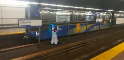 Size: 2220x1080 | Tagged: safe, derpibooru import, vinyl scratch, pony, unicorn, g4, canada, columbia (skytrain), expo line, gameloft, horn, image, irl, jpeg, mark i, photo, skytrain, train, train station