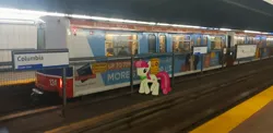 Size: 2220x1080 | Tagged: safe, derpibooru import, apple bumpkin, earth pony, pony, g4, apple family member, canada, columbia (skytrain), expo line, gameloft, image, irl, jpeg, mark i, photo, skytrain, train, train station