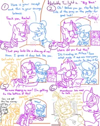 Size: 4779x6013 | Tagged: safe, artist:adorkabletwilightandfriends, derpibooru import, carrot top, golden harvest, moondancer, thunderlane, twilight sparkle, twilight sparkle (alicorn), oc, oc:rachel, alicorn, comic:adorkable twilight and friends, g4, adorkable, adorkable twilight, angry, bank, bun, butt, comic, computer, crumpled paper, cute, dork, embarrassed, funny, hiding, humor, image, meme, plot, png, poster, receipt, shocked, slice of life, smiling, surprised, surprised face, sweat, tablet, touch pony's butt for blessing, upset