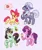 Size: 1676x1975 | Tagged: safe, artist:bellekieran, derpibooru import, apple bloom, hoity toity, sprout greenhoof, sugar belle, earth pony, pony, unicorn, g4, apple, artist name, bow, cupcake, female, filly, foal, food, full body, hair bow, horn, image, las pegasus resident, light purple background, looking at you, magic, male, mare, multiple girls, pink bow, plant, plant pot, png, simple background, smiling, spoken food, stallion, telekinesis