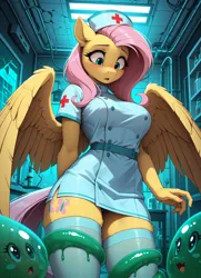 Size: 1664x2304 | Tagged: suggestive, ai generated, prompter:liwih32, fluttershy, anthro, pegasus, g4, blushing, bondage, breasts, clothes, female, hat, hospital, image, imminent sex, jpeg, nurse, nurse hat, nurse outfit, stockings, surprised, tentacle bondage, tentacle porn, tentacles, tentacles on female, thigh highs, wings