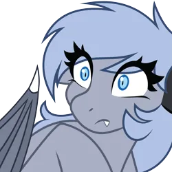 Size: 6945x6946 | Tagged: safe, artist:mxysrt, derpibooru import, oc, oc:evening silvershade, unofficial characters only, bat pony, pony, bat pony oc, bat wings, black ears, blue eyes, fangs, female, floppy ears, image, mare, png, raised hoof, reaction image, reference, scared, shocked, show accurate, simple background, solo, startled, surprised, transparent background, wide eyes, wings
