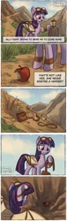 Size: 1089x3559 | Tagged: semi-grimdark, artist:pixelpub, derpibooru import, applejack, twilight sparkle, earth pony, pony, comic:twijack but make it g5, g4, artificial wings, augmented, bag, blood, cliff, comic, dialogue, duo, earth pony twilight, female, goggles, goggles on head, image, lesbian, mare, png, race swap, rope, scroll, ship:twijack, shipping, wings