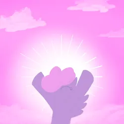 Size: 1080x1080 | Tagged: safe, artist:rivershine, derpibooru import, rainbowshine, sunbeam, pony, g1, g4, ^^, backlighting, cloud, eyes closed, female, image, lineless, mare, pink sky, png, rainbowshining, sun