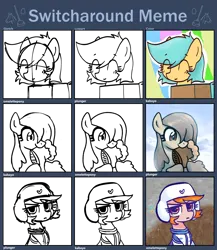Size: 2500x2881 | Tagged: safe, artist:kabayo, artist:omelettepony, artist:plunger, derpibooru import, oc, oc:boxfilly, oc:current seeker, oc:peach notes, unofficial characters only, earth pony, horse, pony, taiga pony, abstract background, blush lines, blushing, boot, box, clothes, collaboration, egg, eye clipping through hair, eyebrows, eyebrows visible through hair, female, filly, foal, helmet, image, lineart, looking at you, mare, mouth hold, outdoors, plunger, png, pony in a box, simple background, sketch, smiling, snow, transparent background, unamused